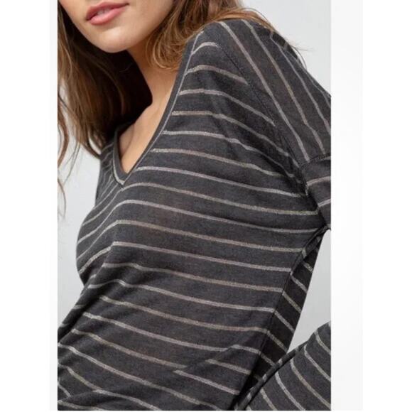 Rails Sami Drop Shoulder V Neck Long Sleeve Tee Charcoal Gray Stripe S - Picture 6 of 11